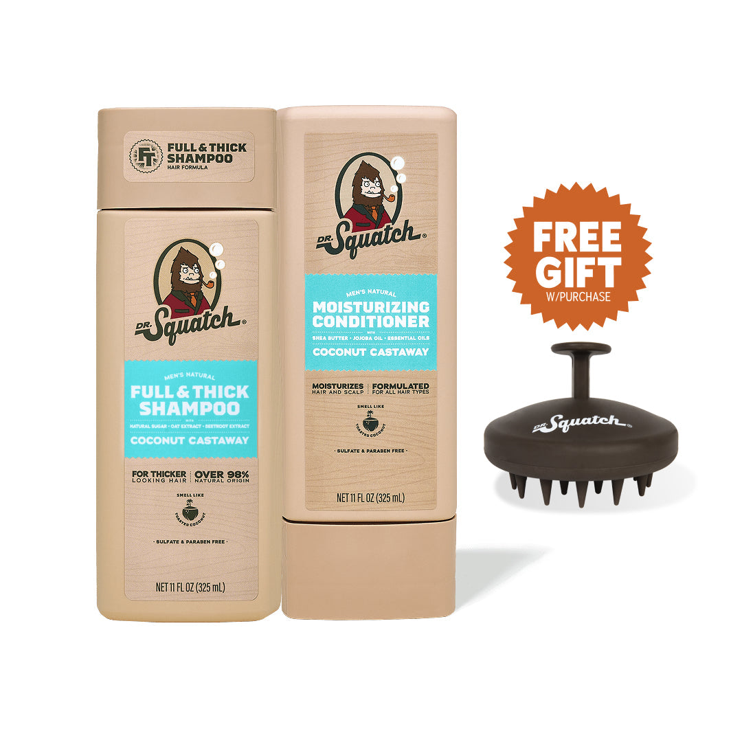 Dr. Squatch Hair Care Kit + Free Scalp Scrubber | Full & Thick Shampoo | Moisturizing Conditioner | Natural Products for Men - Daily Lineup