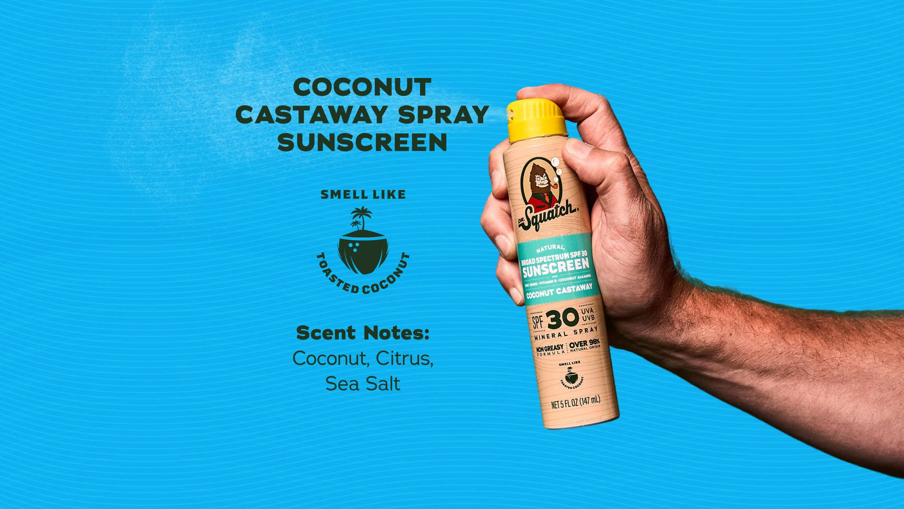 Dr. Squatch Spray Sunscreen | SPF 30 UVA/UVB Protection | Non-Greasy Mineral Sunscreen for Men - Beach Ready