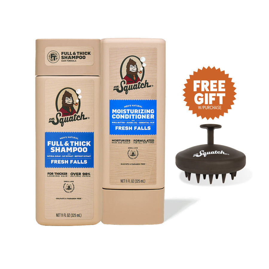 Dr. Squatch Hair Care Kit + Free Scalp Scrubber | Full & Thick Shampoo | Moisturizing Conditioner | Natural Products for Men - Daily Lineup